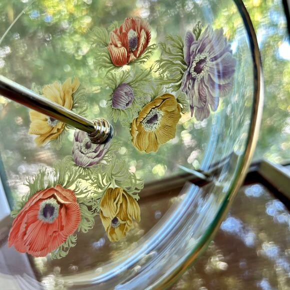 Vintage Chance Glass Anemone Flowers Pattern Small Tidbit Tray / Trinket Dish - Picture 8 of 14